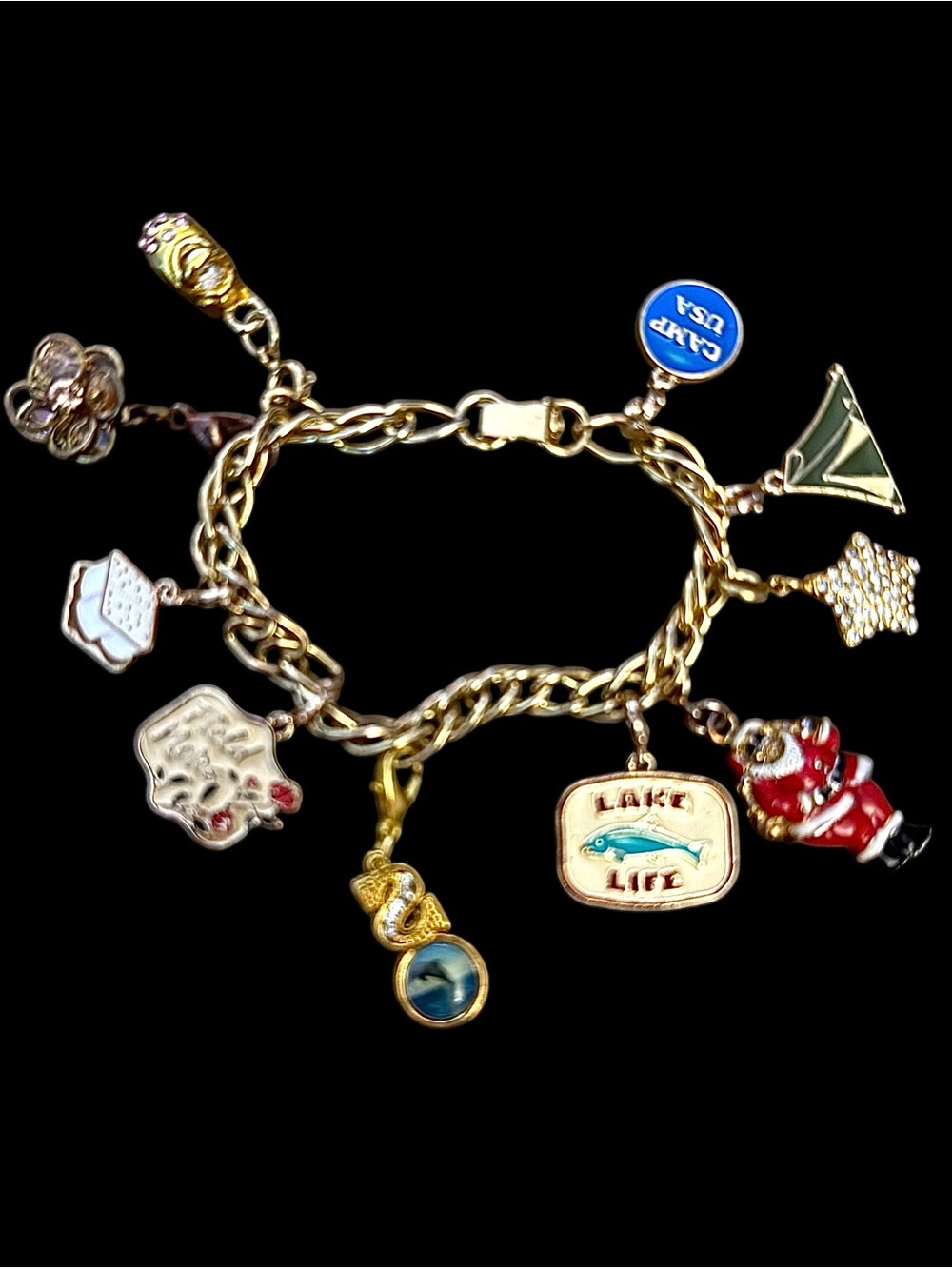 Gold tone assorted charm bracelet